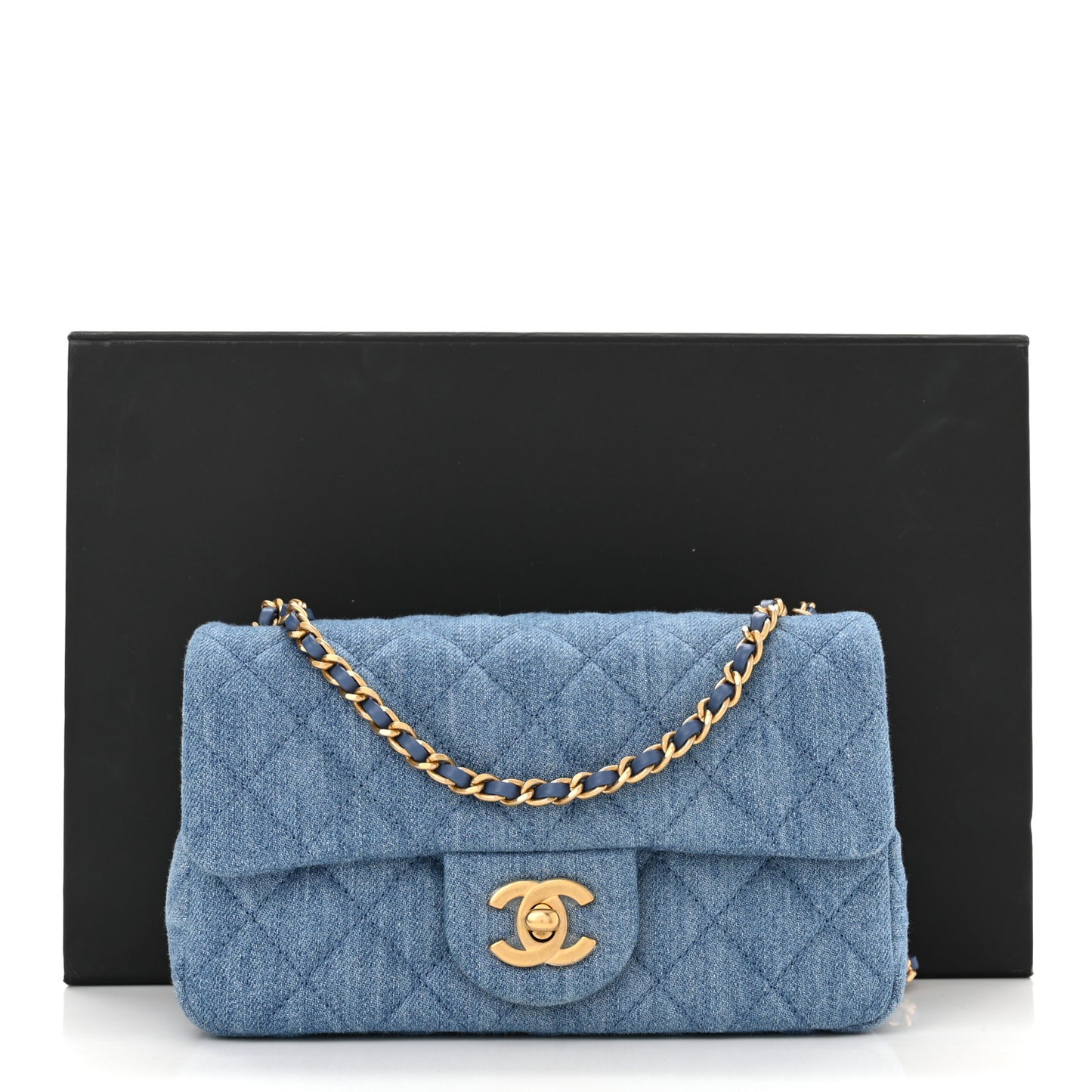 Denim Quilted Mini Pearl Crush Rectangular Flap Blue