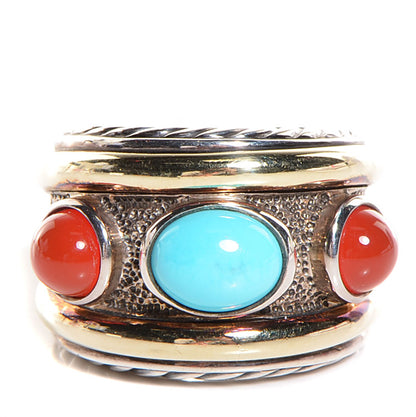 David Yurman Sterling Silver 14K Yellow Gold Turquoise Carnelian Renaissance Ring 6 1 of 5