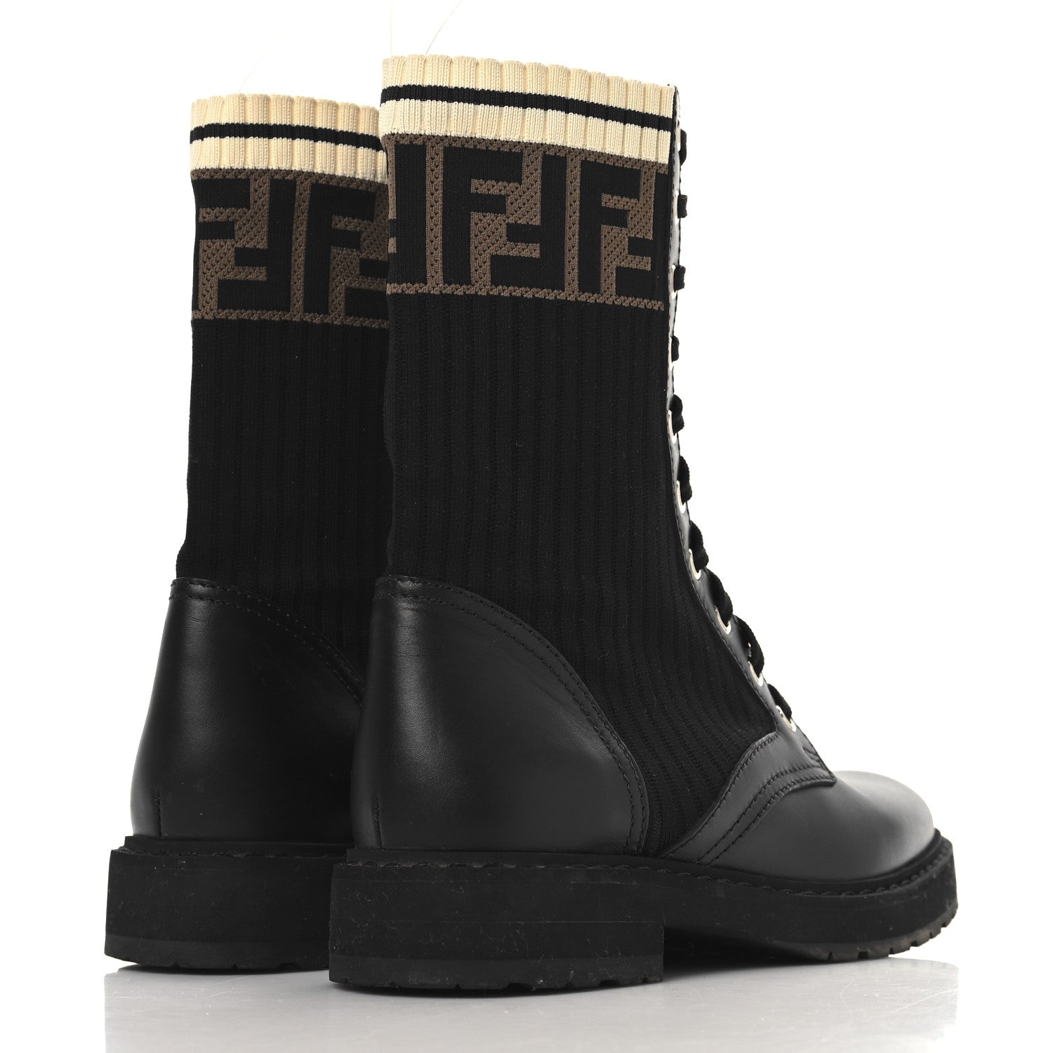 Fendi Calfskin Stretch Fabric Rockoko Biker Boots 36.5 Tobacco Black Marino 4 of 6