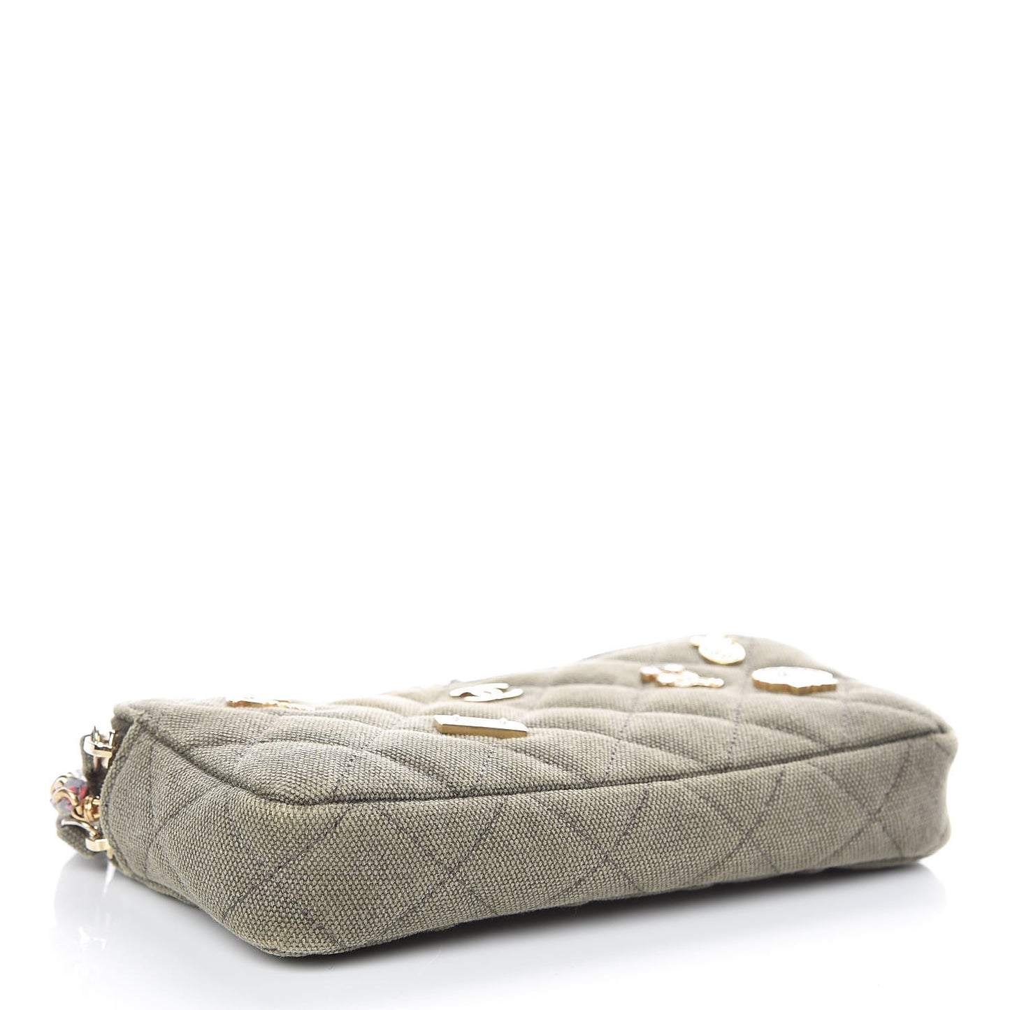 Canvas Quilted Coco Cuba Small Clutch With Chain Khaki