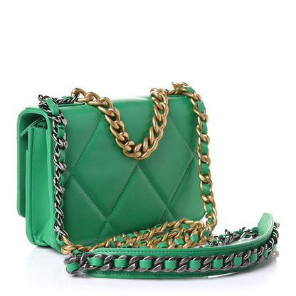 Chanel Shiny Lambskin Quilted Chanel 19 Wallet On Chain WOC Green 2 of 10