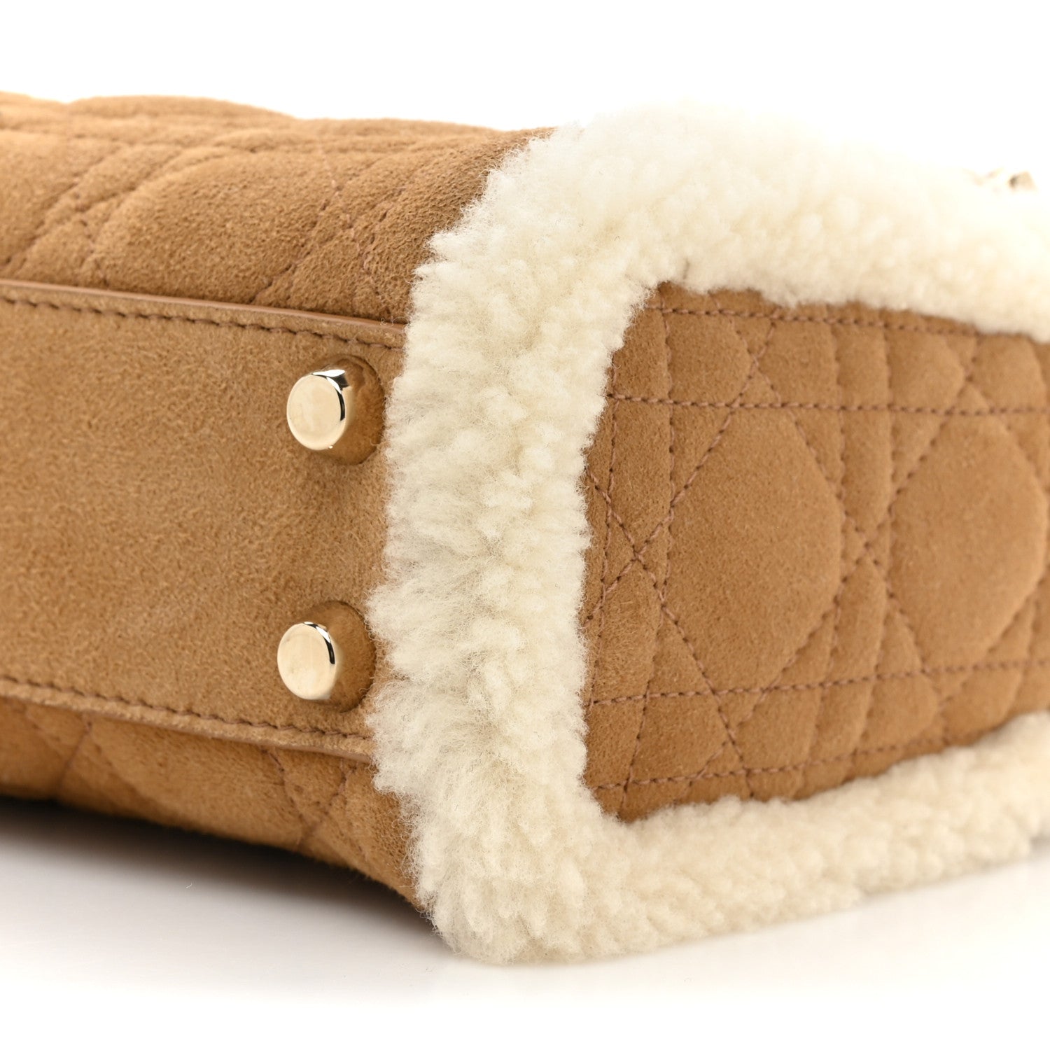 Christian Dior Suede Shearling Cannage Mini Lady Dior Camel 7 of 8