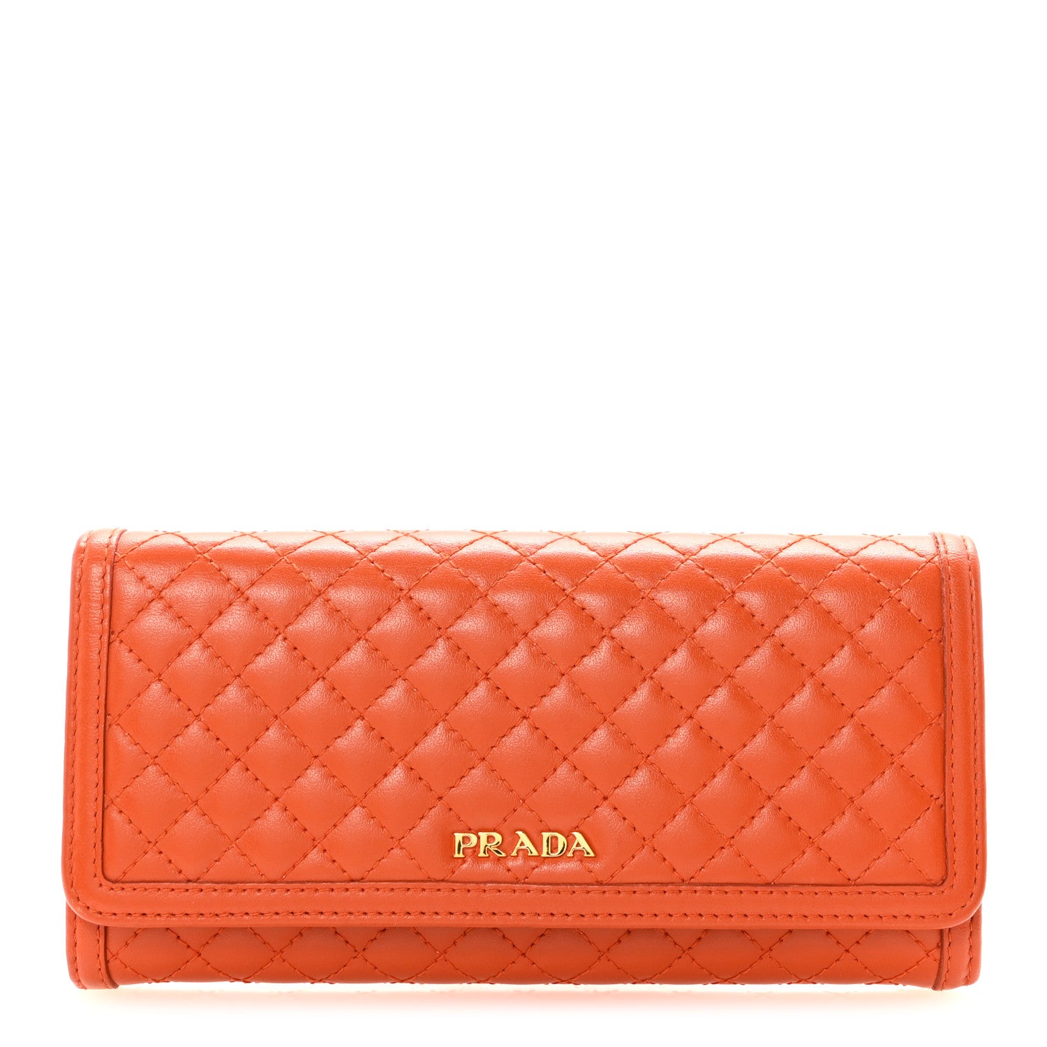Prada Soft Calf Quilted Continental Flap Wallet Orange 1 of 7