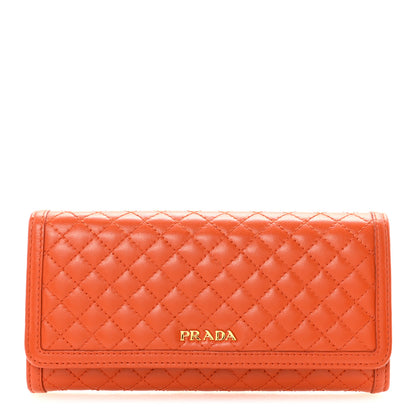 Prada Soft Calf Quilted Continental Flap Wallet Orange 1 of 7