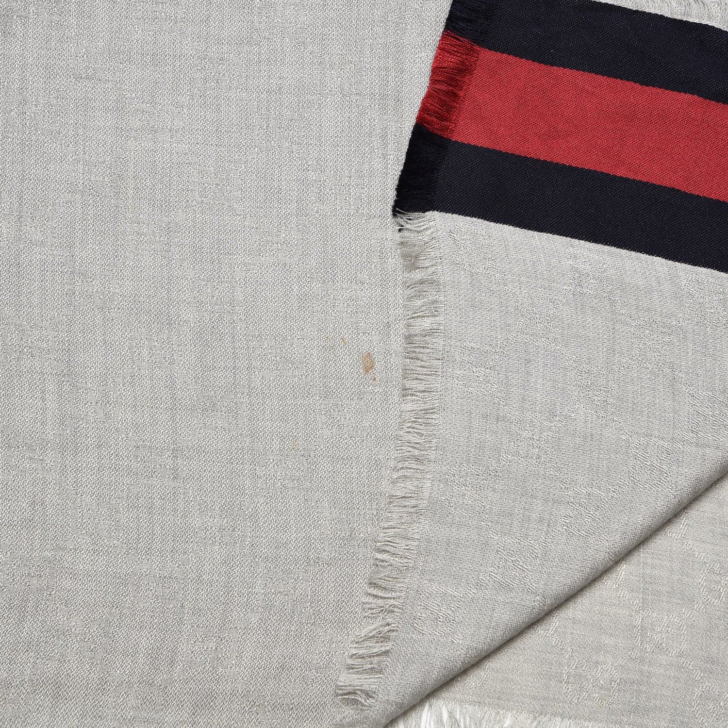 Gucci Silk Cotton GG Monogram Web Fringe Scarf Grey 4 of 6