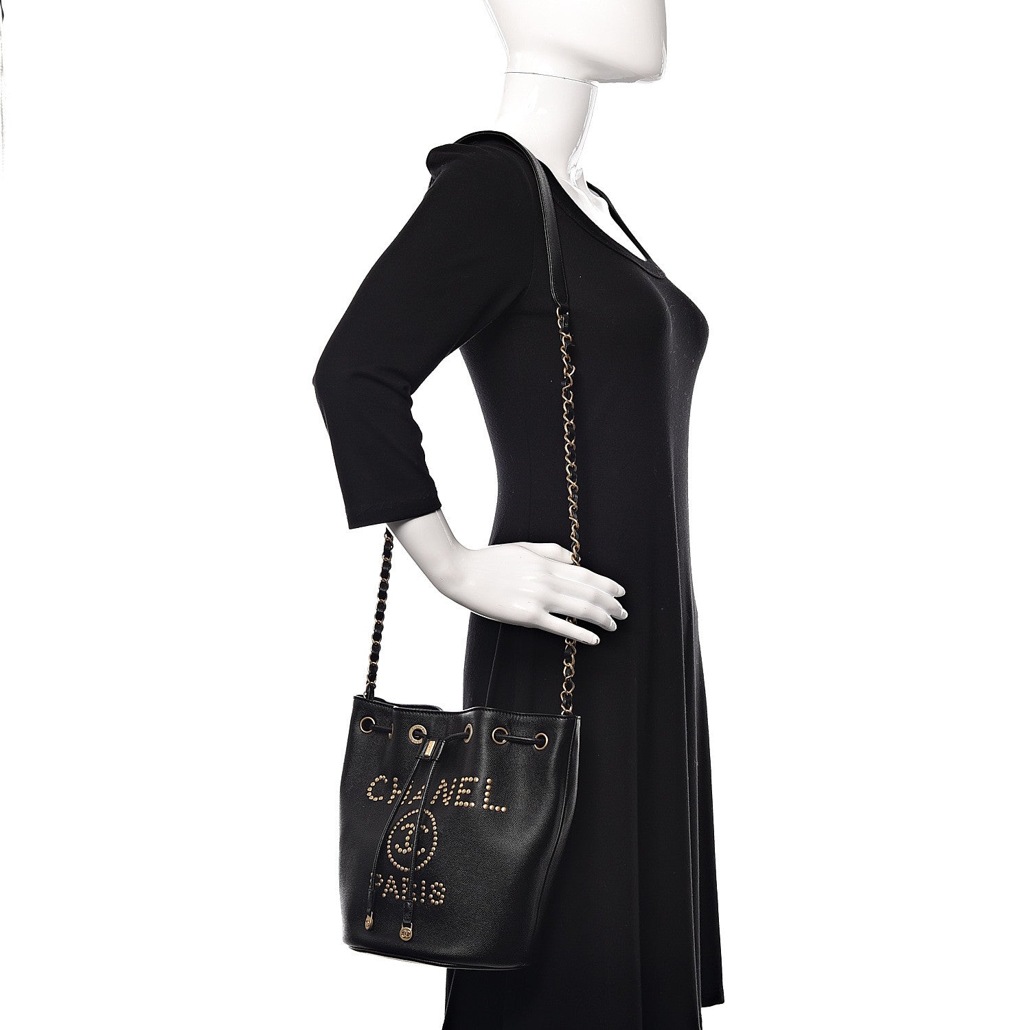 Chanel Caviar Deauville Drawstring Bucket Bag Black 2 of 10