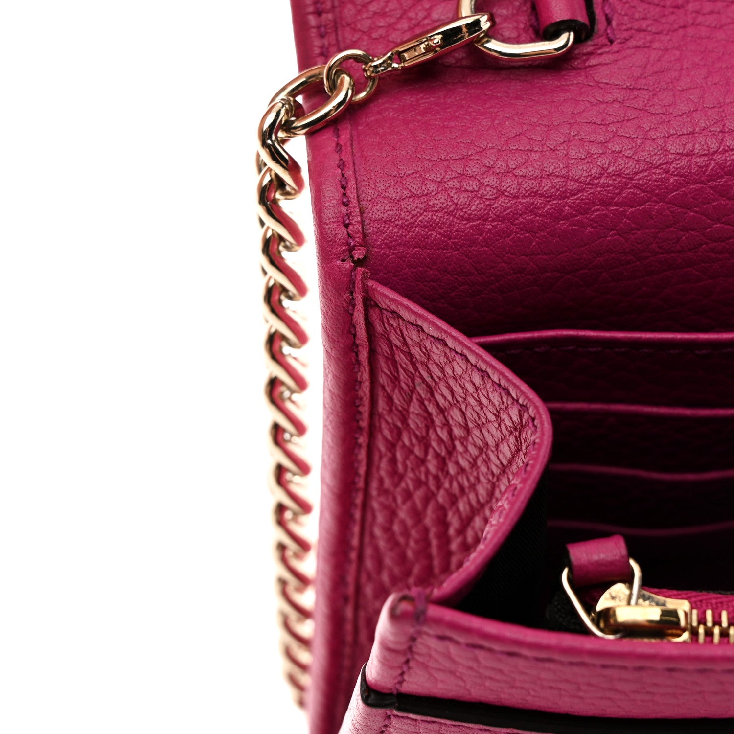 Gucci Pebbled Calfskin Soho Wallet on Chain Bright Bougainvillea 11 of 11
