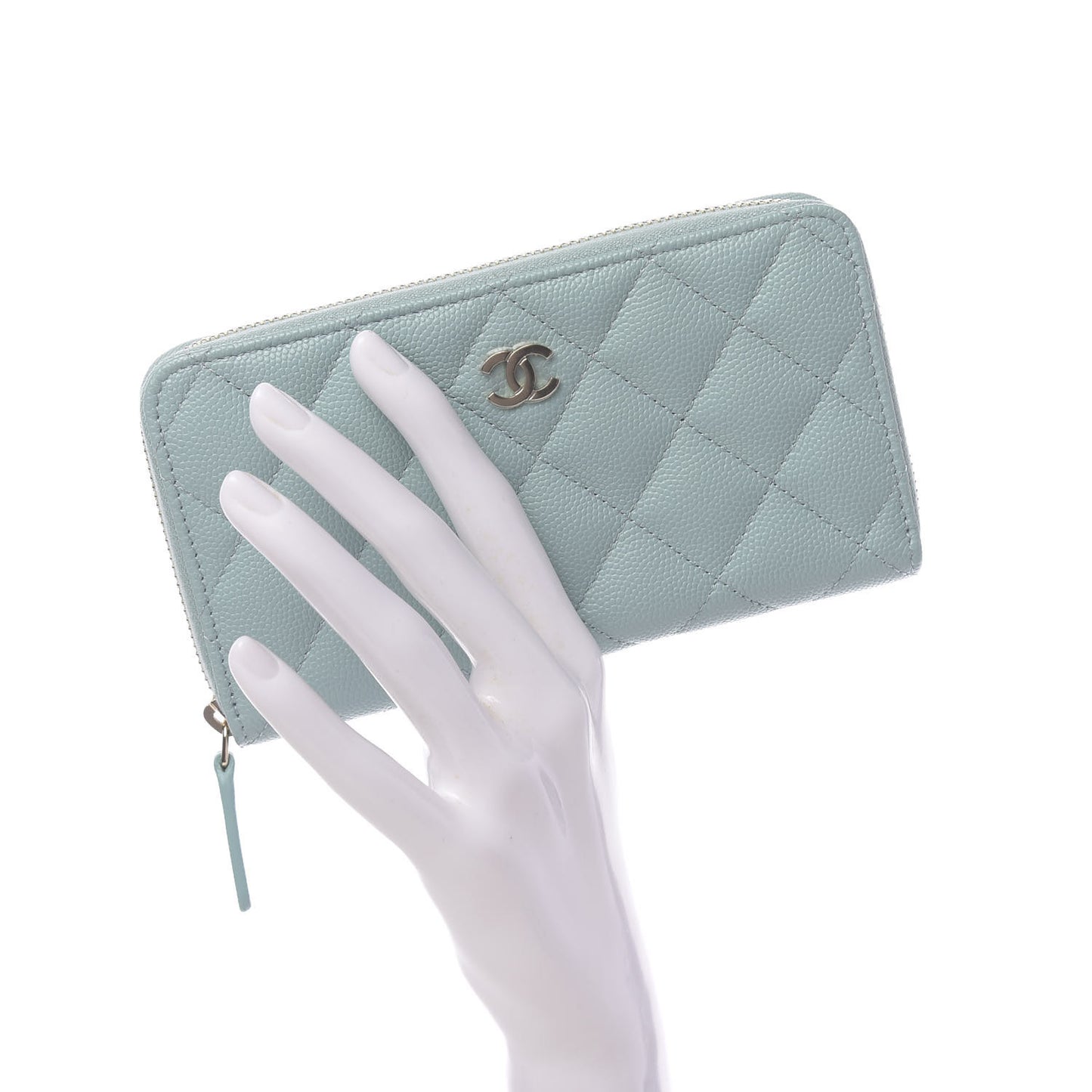 Caviar Quilted Medium Zip Around Wallet Light Blue