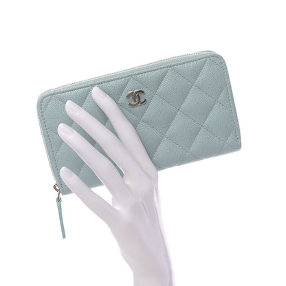 Chanel Caviar Quilted Medium Zip Around Wallet Light Blue 2 of 9