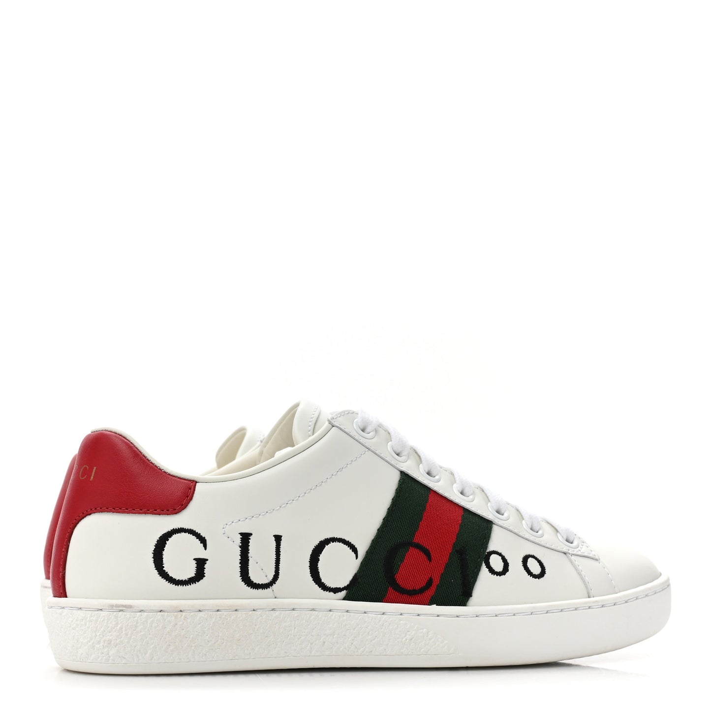 Calfskin Gucci 100 Womens Ace Sneakers 35 White Hibiscus Red