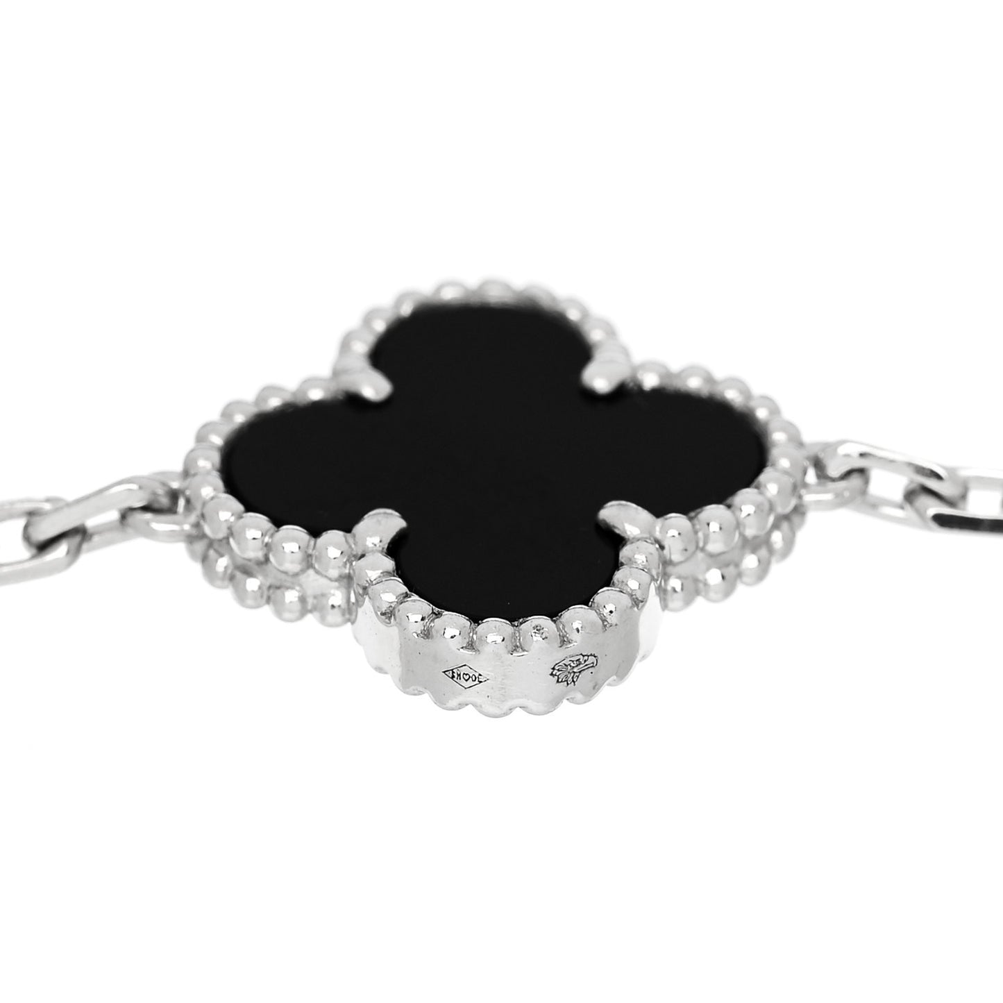 18K White Gold Diamond Black Onyx 5 Motifs Vintage Alhambra Bracelet