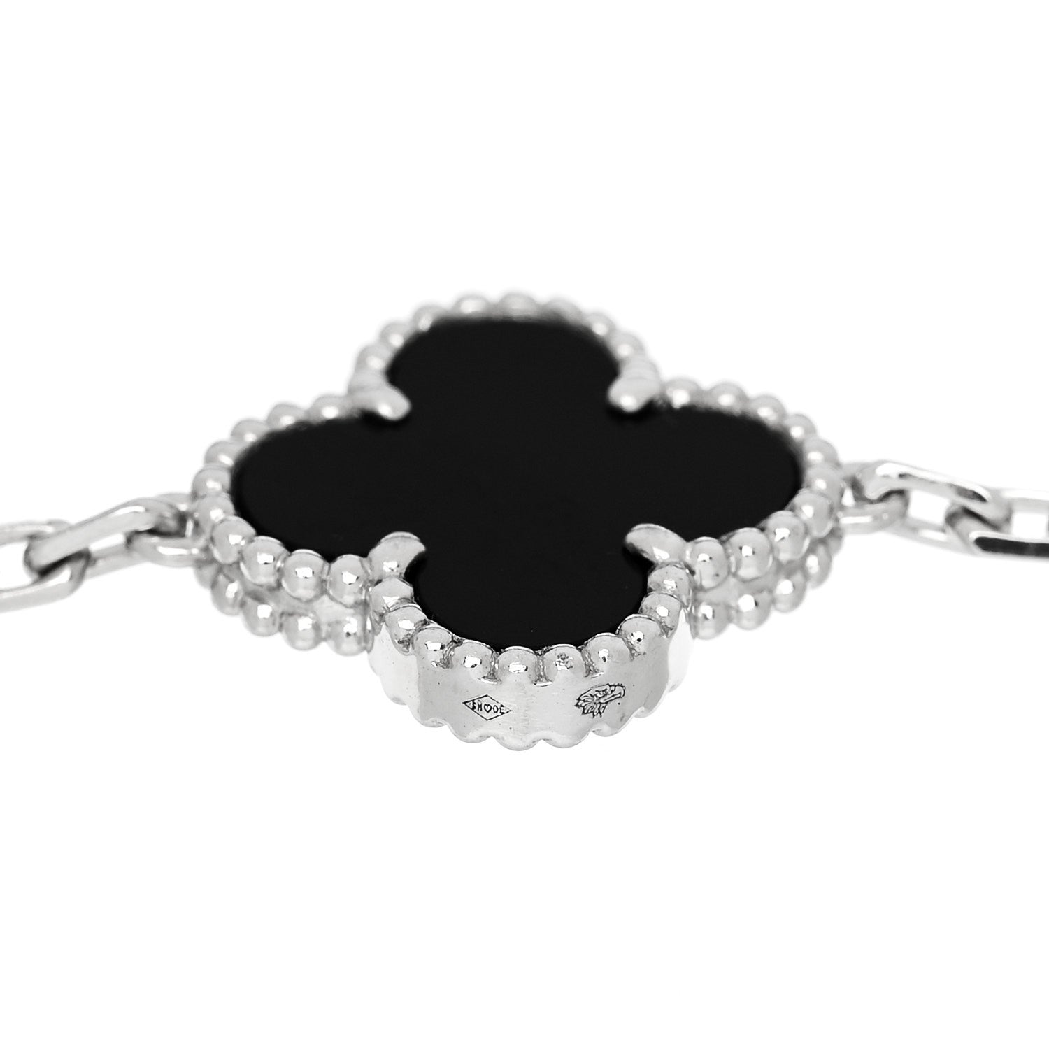 Van Cleef & Arpels 18K White Gold Diamond Black Onyx 5 Motifs Vintage Alhambra Bracelet 4 of 5