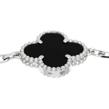 Van Cleef & Arpels 18K White Gold Diamond Black Onyx 5 Motifs Vintage Alhambra Bracelet 4 of 5