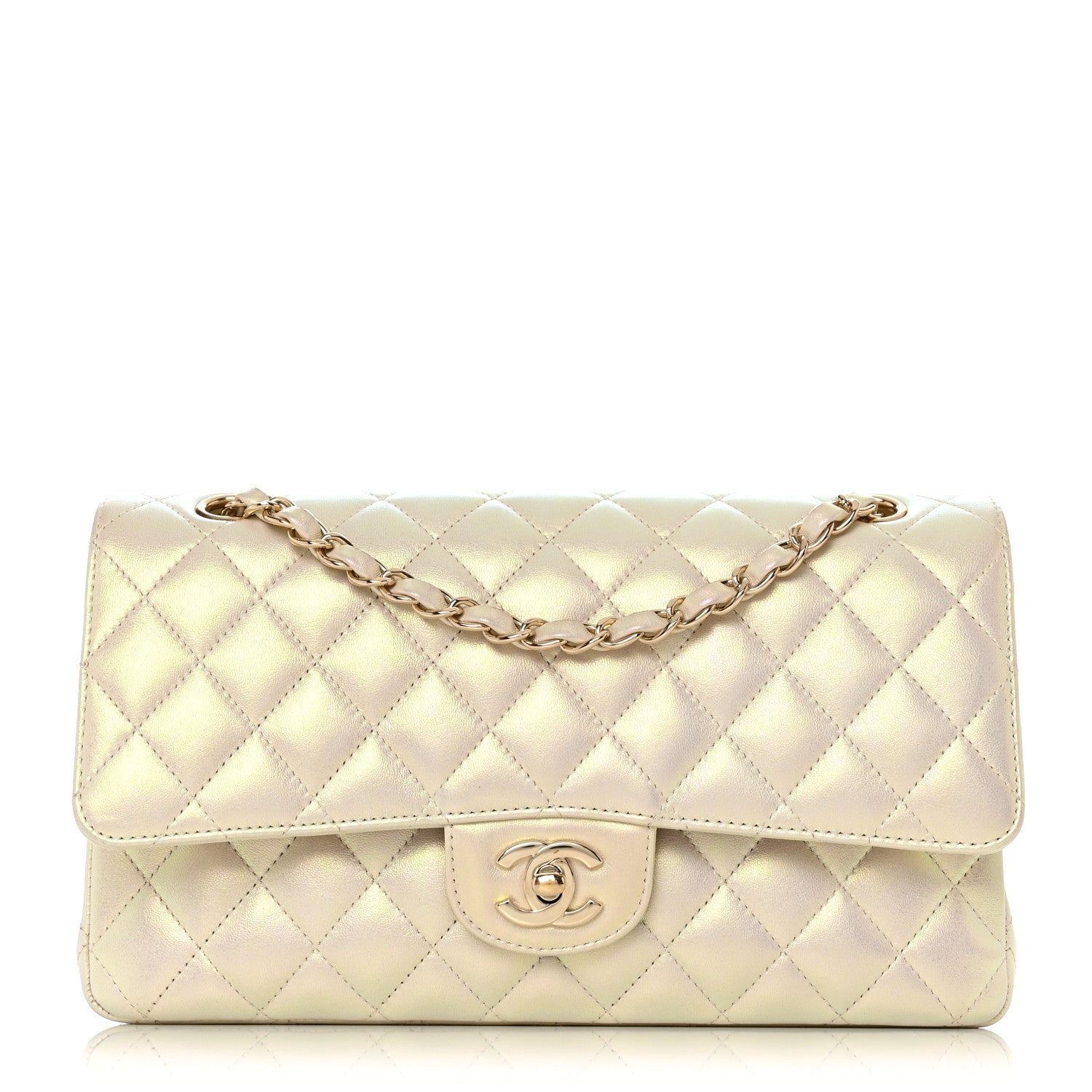 Chanel Iridescent Lambskin Quilted Medium Double Flap Ivory 1 of 12