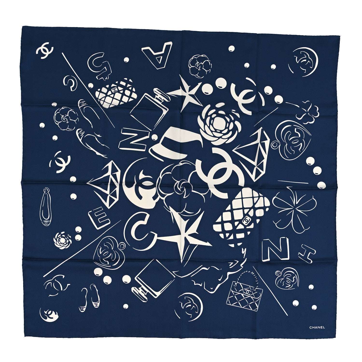 Chanel Silk CC Square Scarf Navy White 1 of 4