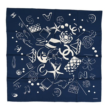 Chanel Silk CC Square Scarf Navy White 1 of 4