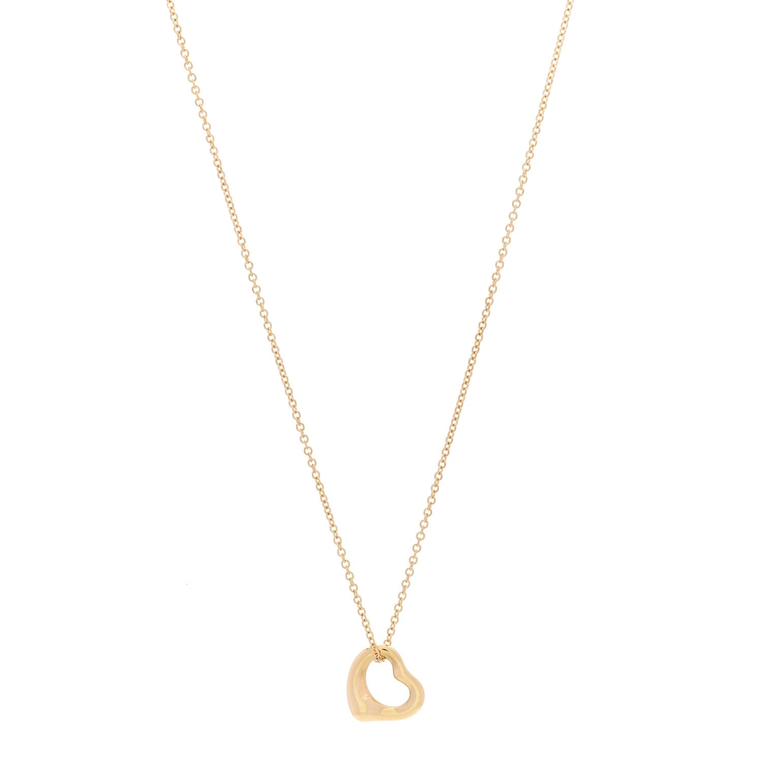 Tiffany 18K Yellow Gold 11mm Elsa Peretti Open Heart Pendant Necklace 1 of 6
