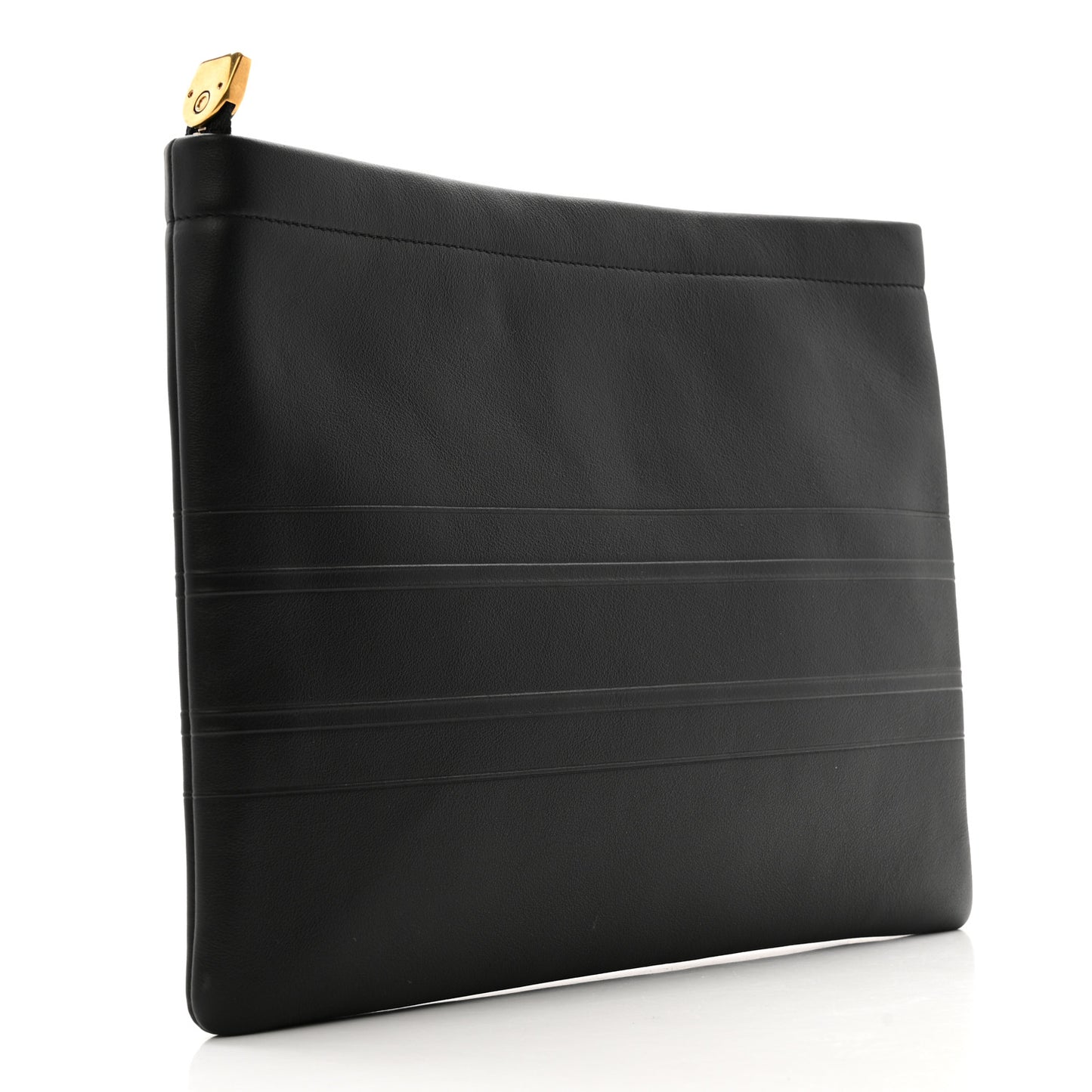 Calfskin Medium Diordouble Zip Pouch Black