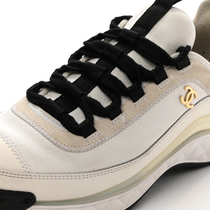 Chanel Velvet Calfskin Mixed Fibers CC Sneakers 36.5 Ivory Black 9 of 11