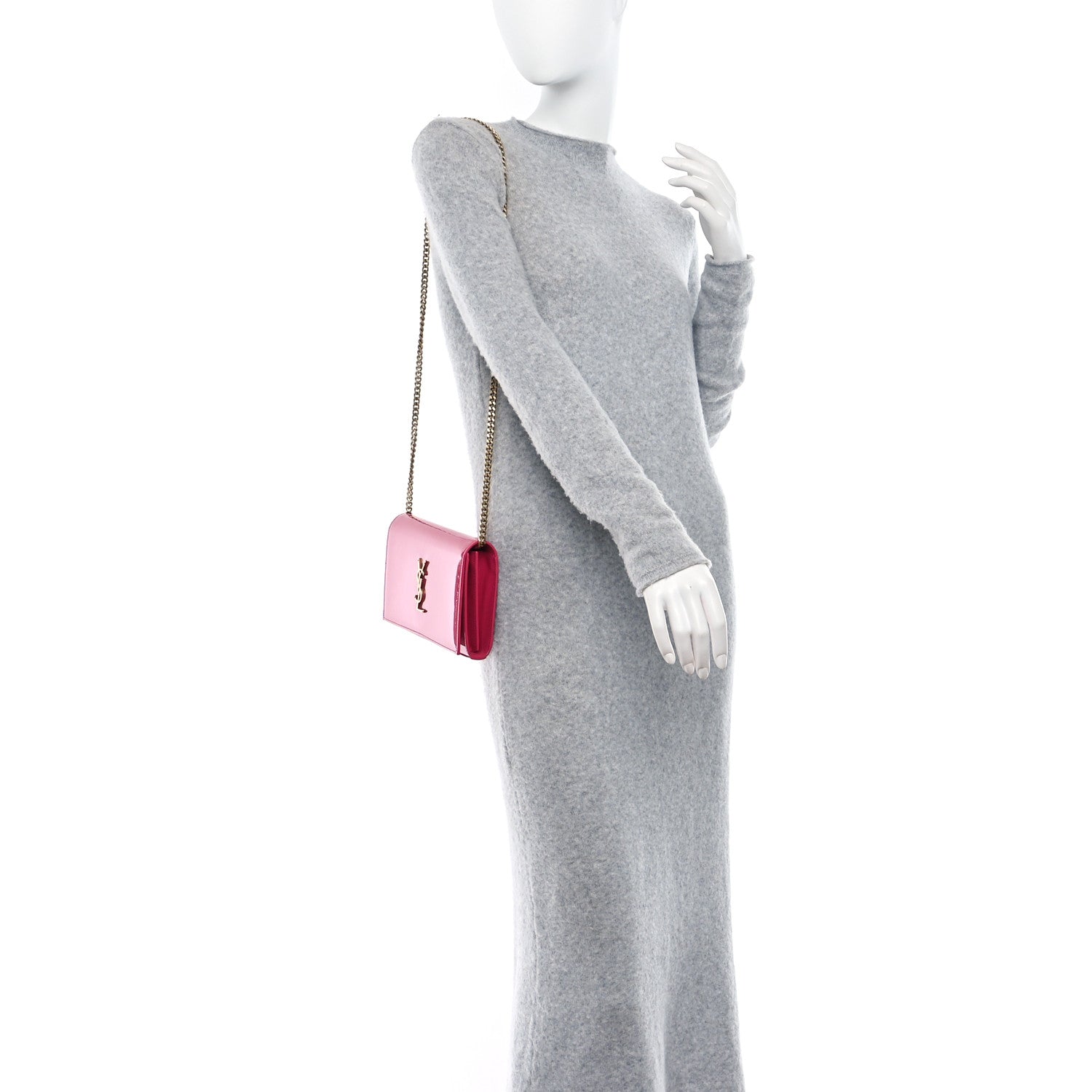 Saint Laurent Patent Calfskin Monogram Kate Wallet On Chain Fresh Fuxia 2 of 9