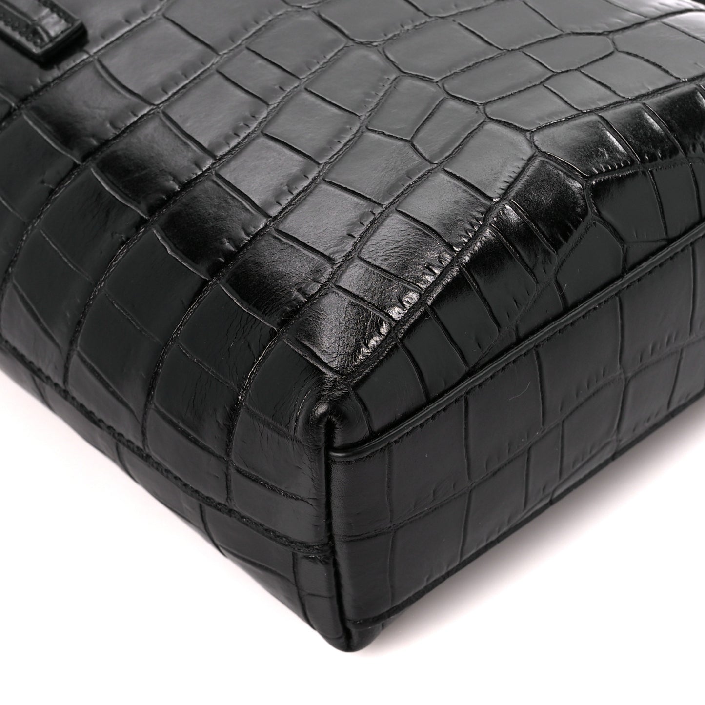 Calfskin Crocodile Embossed Paris Mini Toy Shopper Tote Black