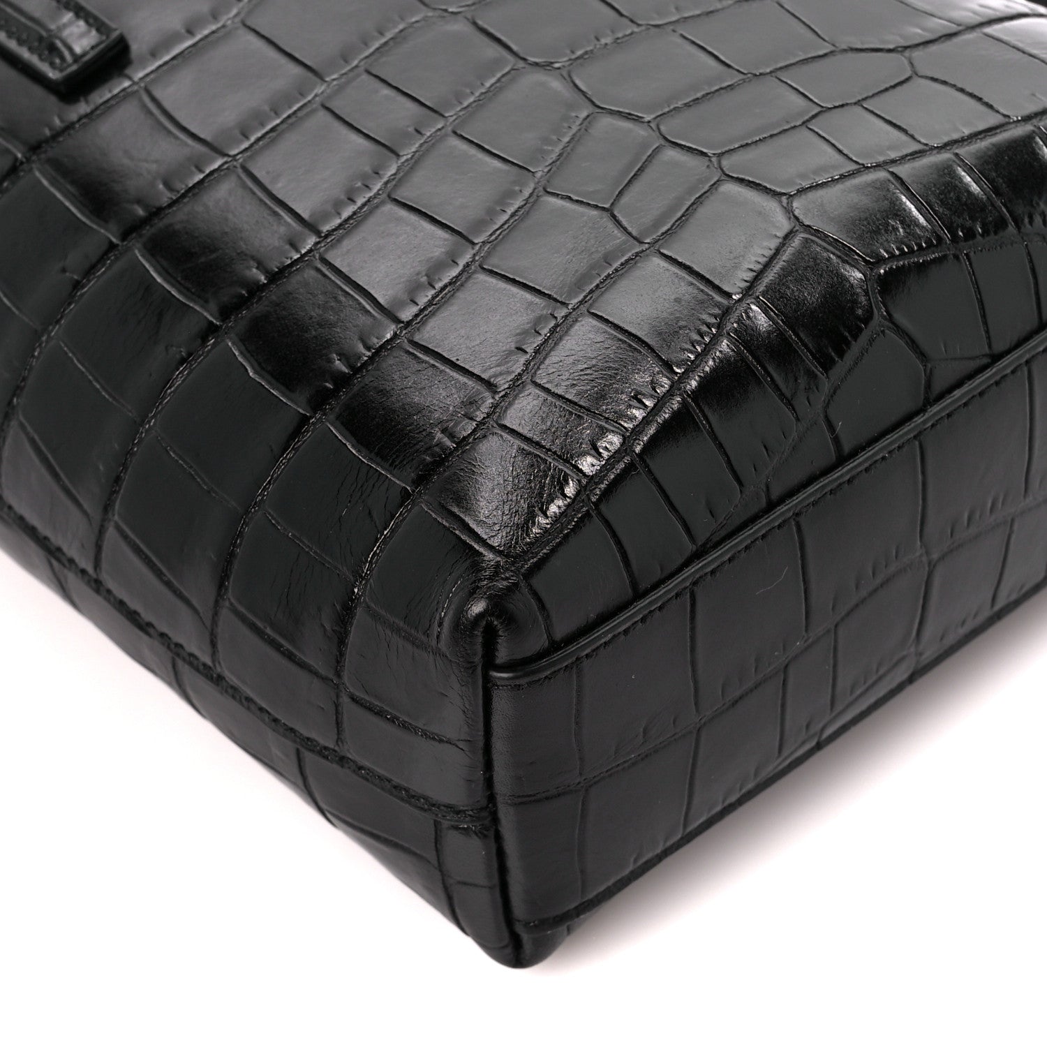 Saint Laurent Calfskin Crocodile Embossed Paris Mini Toy Shopper Tote Black 10 of 12