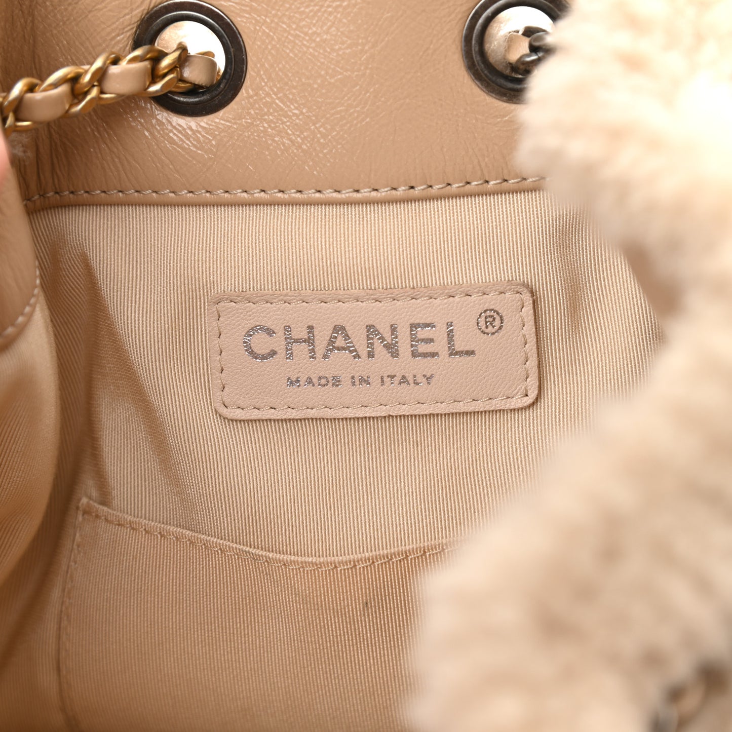 Shearling Small Gabrielle Backpack Dark Beige
