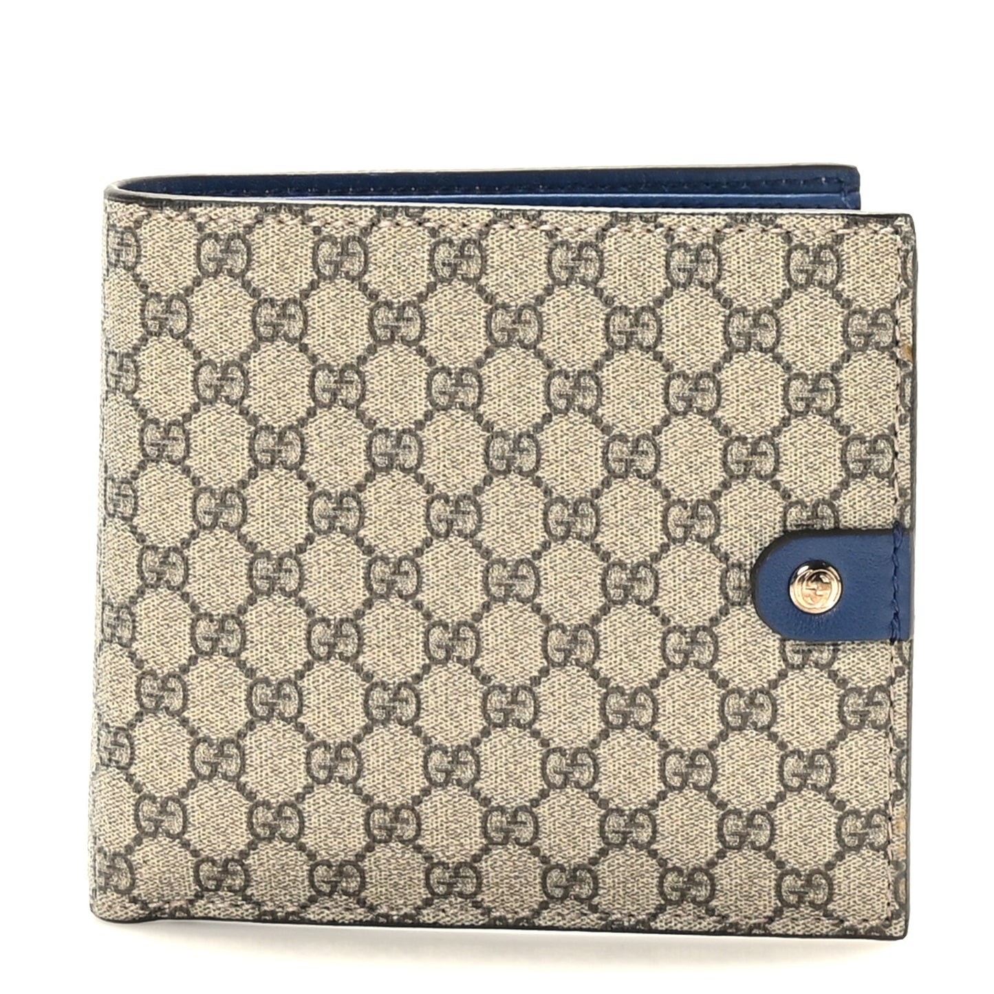GG Supreme Monogram Calfskin Bi-Fold Wallet Beige Ebony Blue
