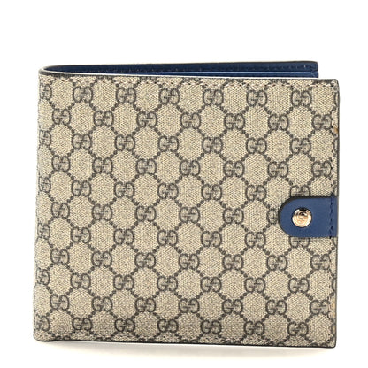 Gucci GG Supreme Monogram Calfskin Bi-Fold Wallet Beige Ebony Blue 1 of 7