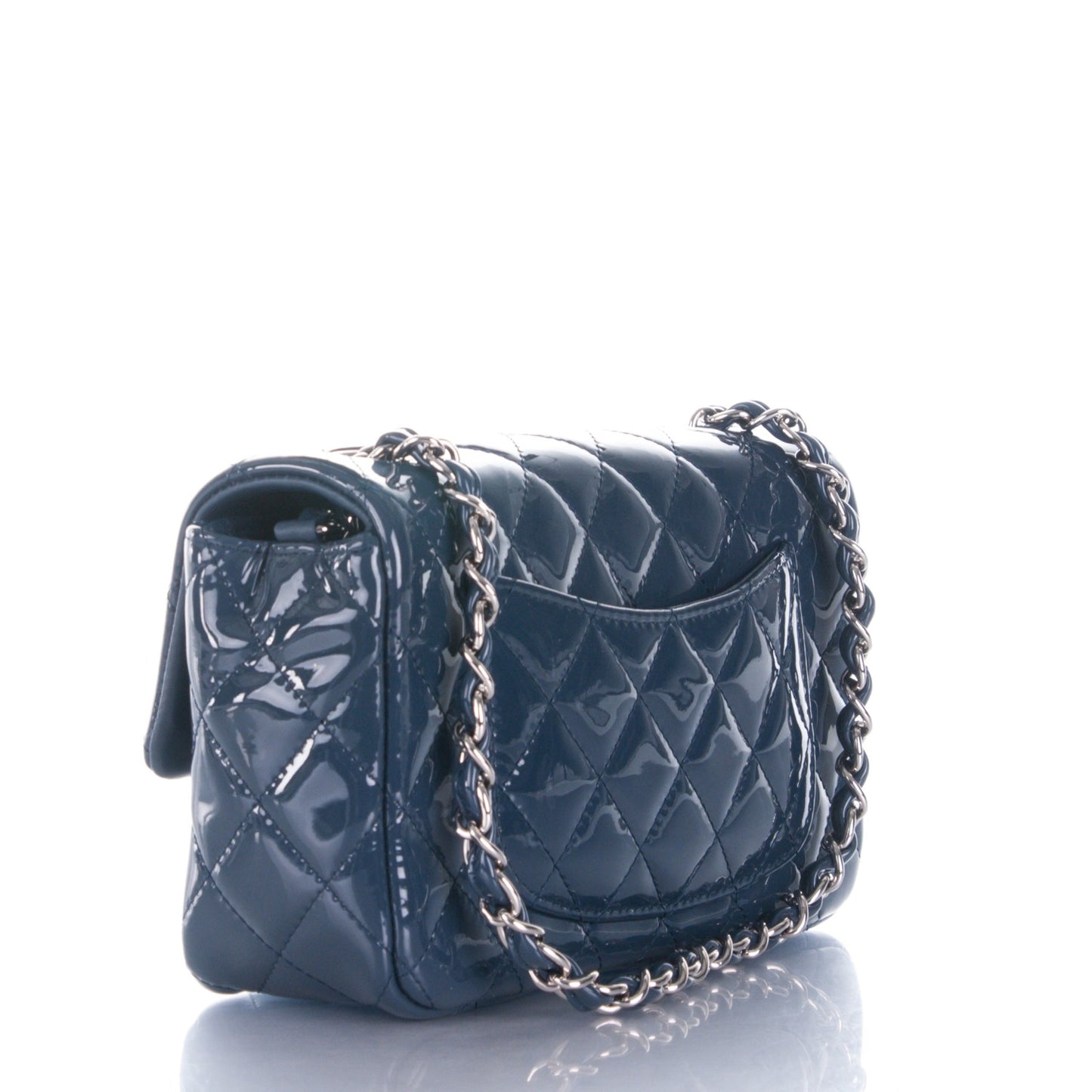 Patent Calfskin Quilted Mini Rectangular Flap Blue