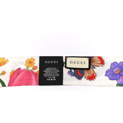 Gucci Silk Twill Floriso Neck Bow Scarf White Black 2 of 3