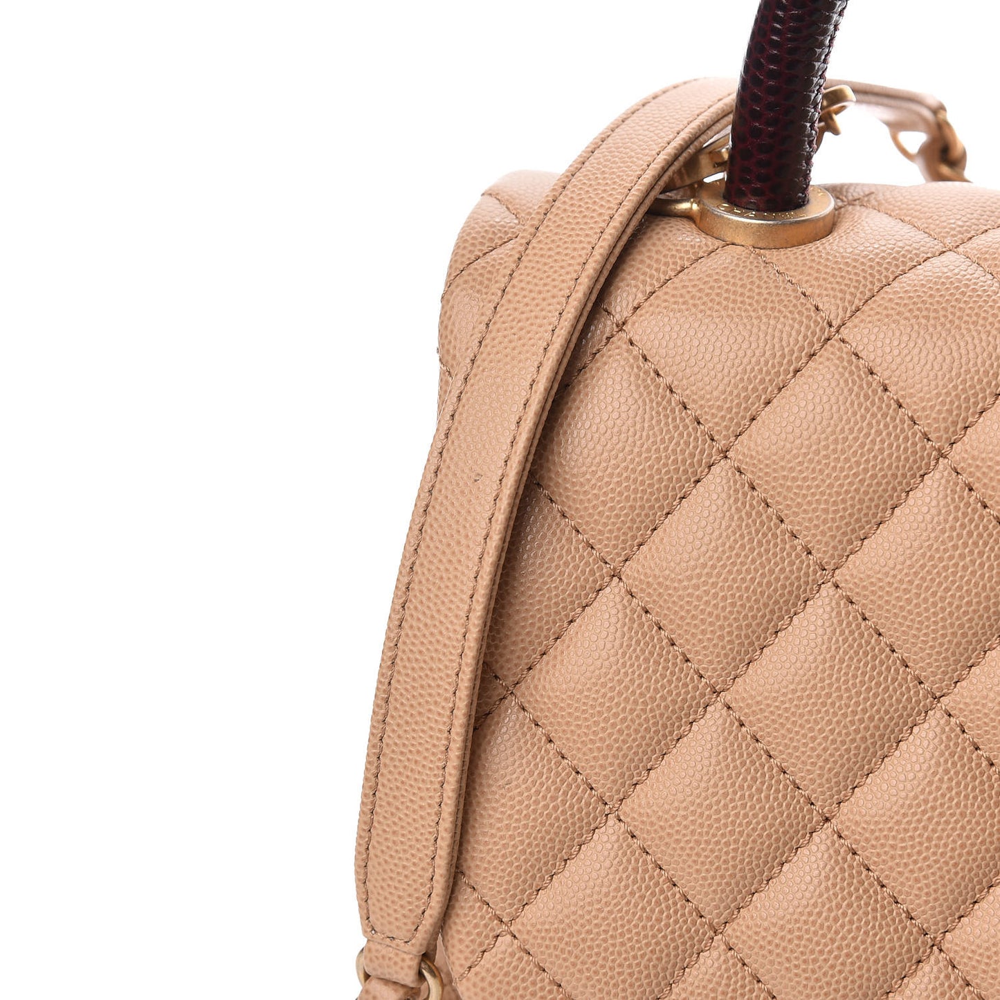 Caviar Lizard Embossed Quilted Small Coco Handle Flap Beige