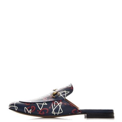Gucci Calfskin GucciGhost Print Mens Princetown Slippers 12 Blue Agata Hibiscus Red 1 of 10