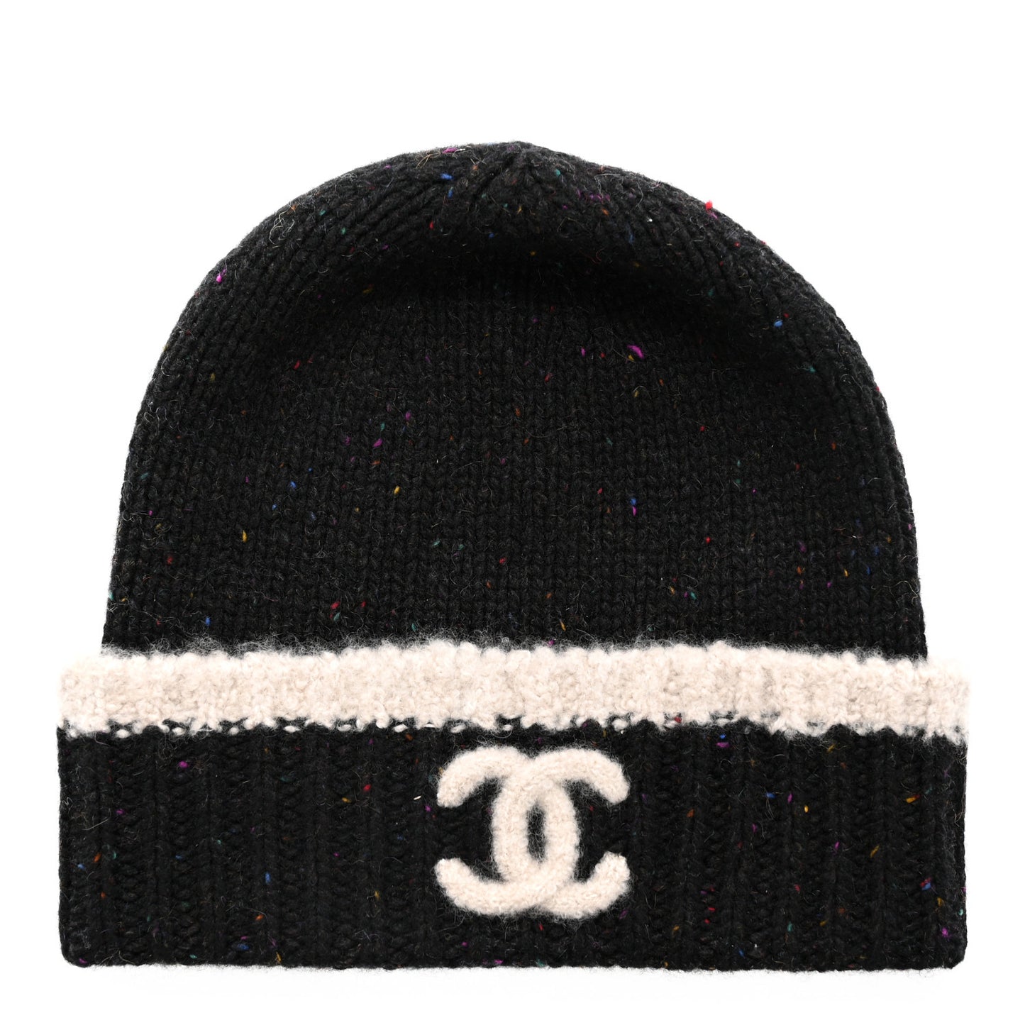 Cashmere Silk CC Beanie Hat Black Ecru
