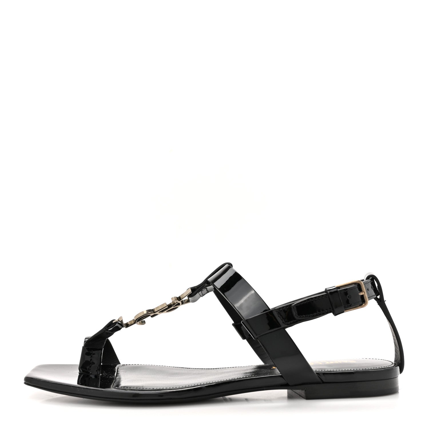 Saint Laurent Vitello Vernice Soft Cassandra 05 Monogram Sandals 35.5 Black 1 of 11