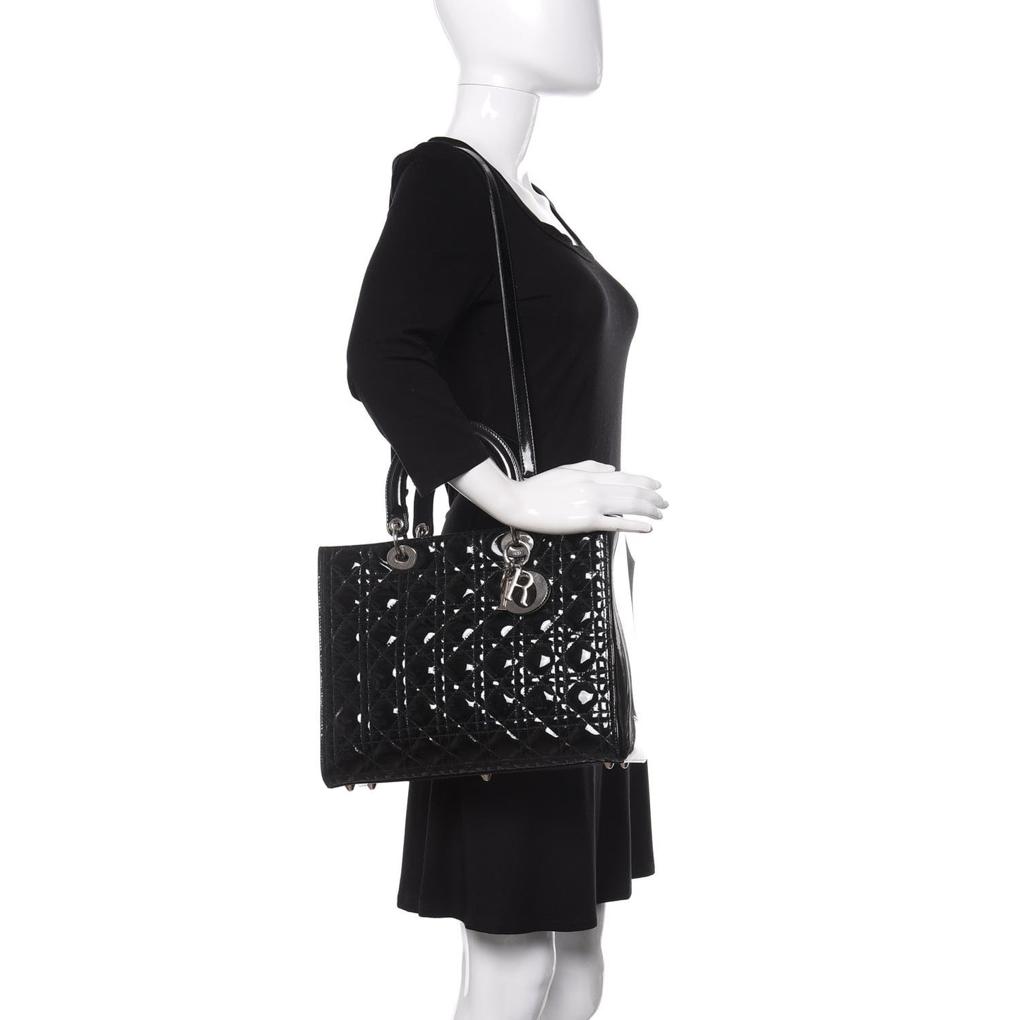 Patent Cannage Large Lady Dior Black