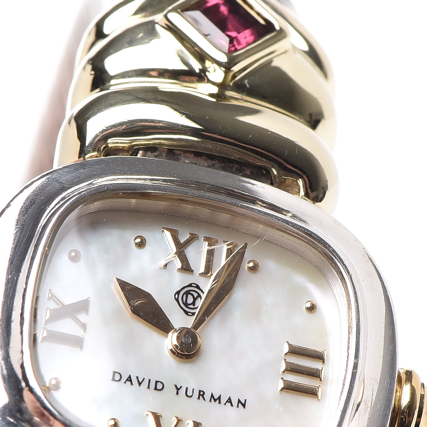 David Yurman Sterling Silver 14K Yellow Gold Mother of Pearl Garnet 21mm Classic Cable Quartz Watch 8 of 8