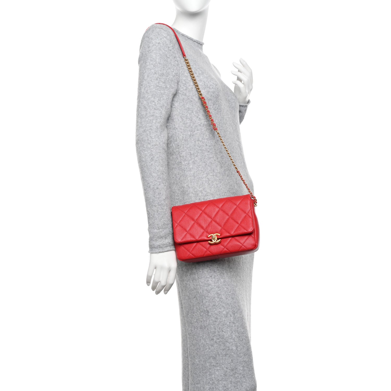 Chanel Shiny Caviar Quilted Small Chain Melody Flap Red 2 of 10