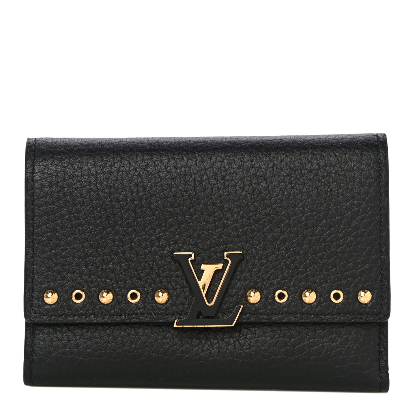 Taurillon Capucines Studded Compact Wallet Black