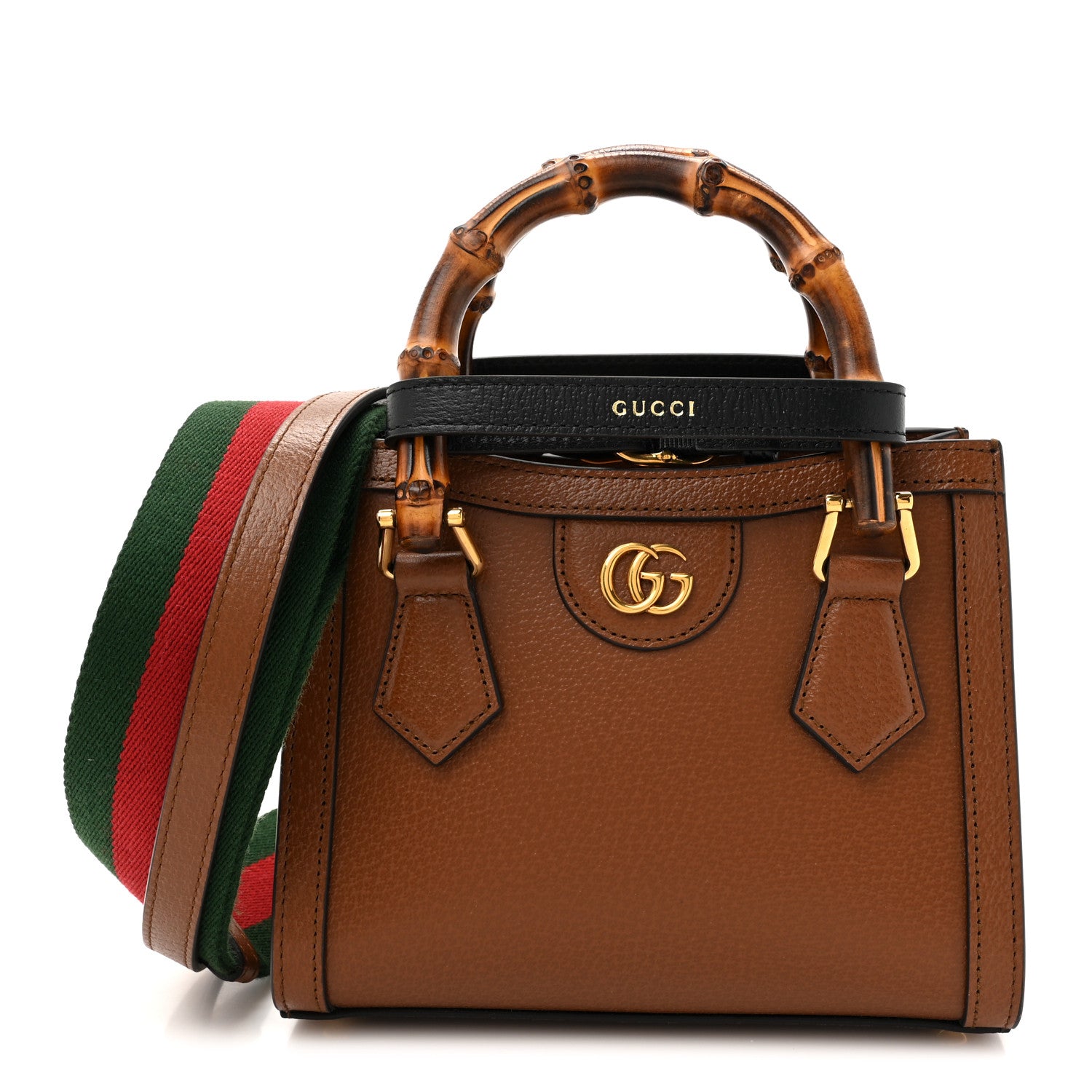 Gucci Textured Dollar Calfskin Web Mini Diana Tote Bag Cuir Black 1 of 11