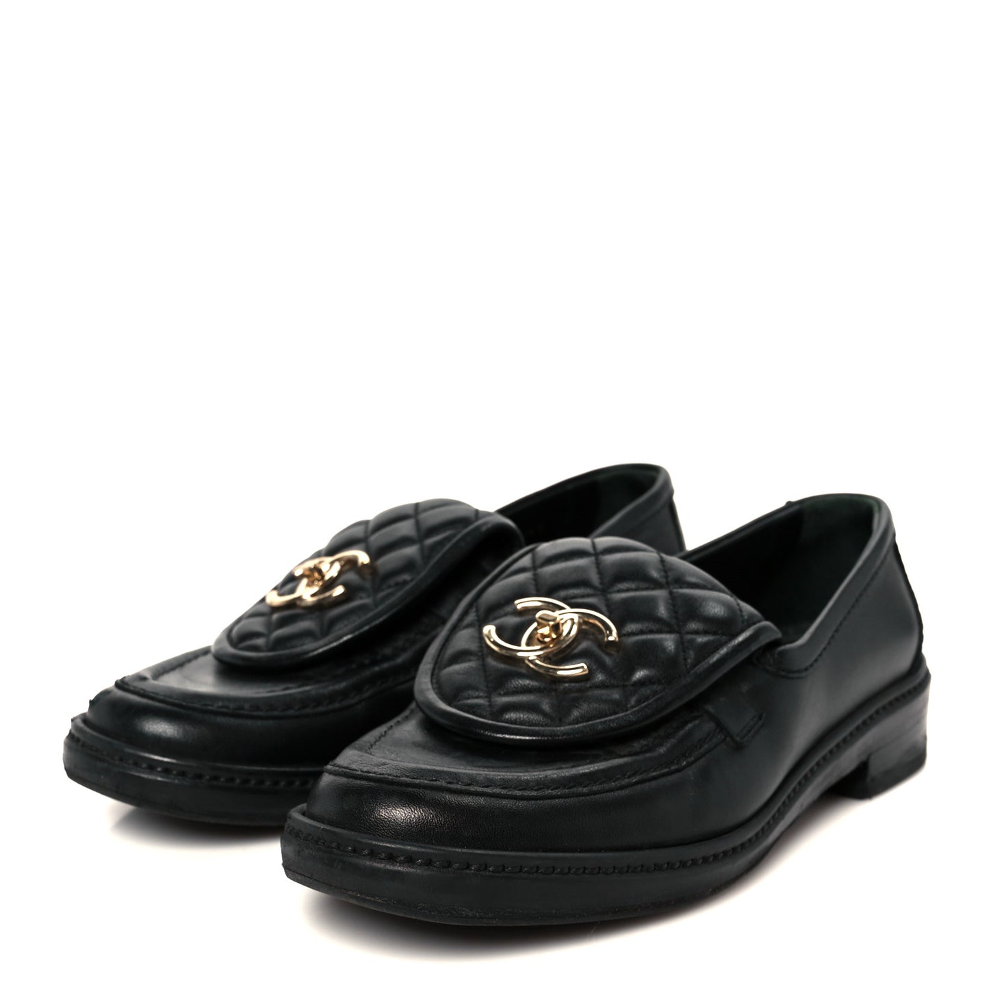 Lambskin Quilted CC Turnlock Loafers 37 Black