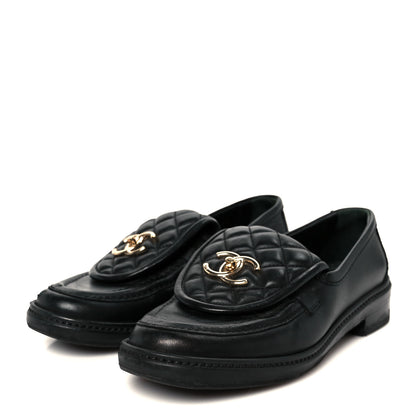Chanel Lambskin Quilted CC Turnlock Loafers 37 Black 4 of 11