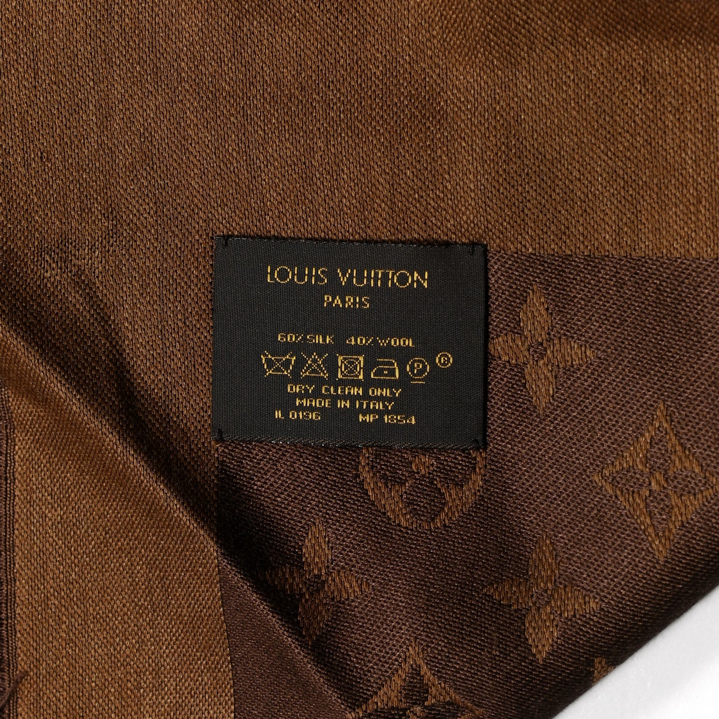 Silk Wool Monogram Reverse Dots Shawl Brown
