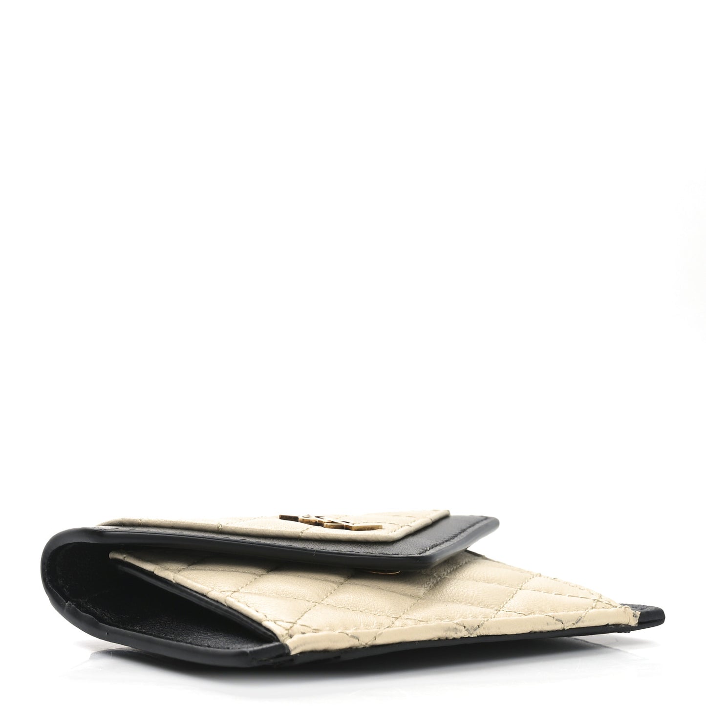 Lambskin Quilted Monogram Gaby Small Envelope Card Case Black White