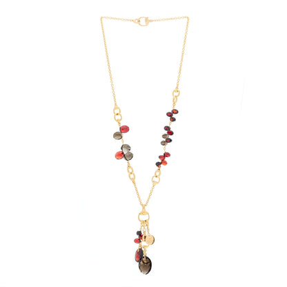 Gucci 18K Yellow Gold Garnet Smoky Quartz Horsebit Link Pendant Necklace 4 of 12