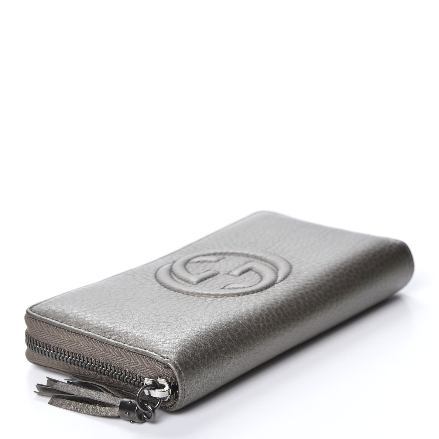 Metallic Pebbled Calfskin Soho Zip Around Wallet Sasso