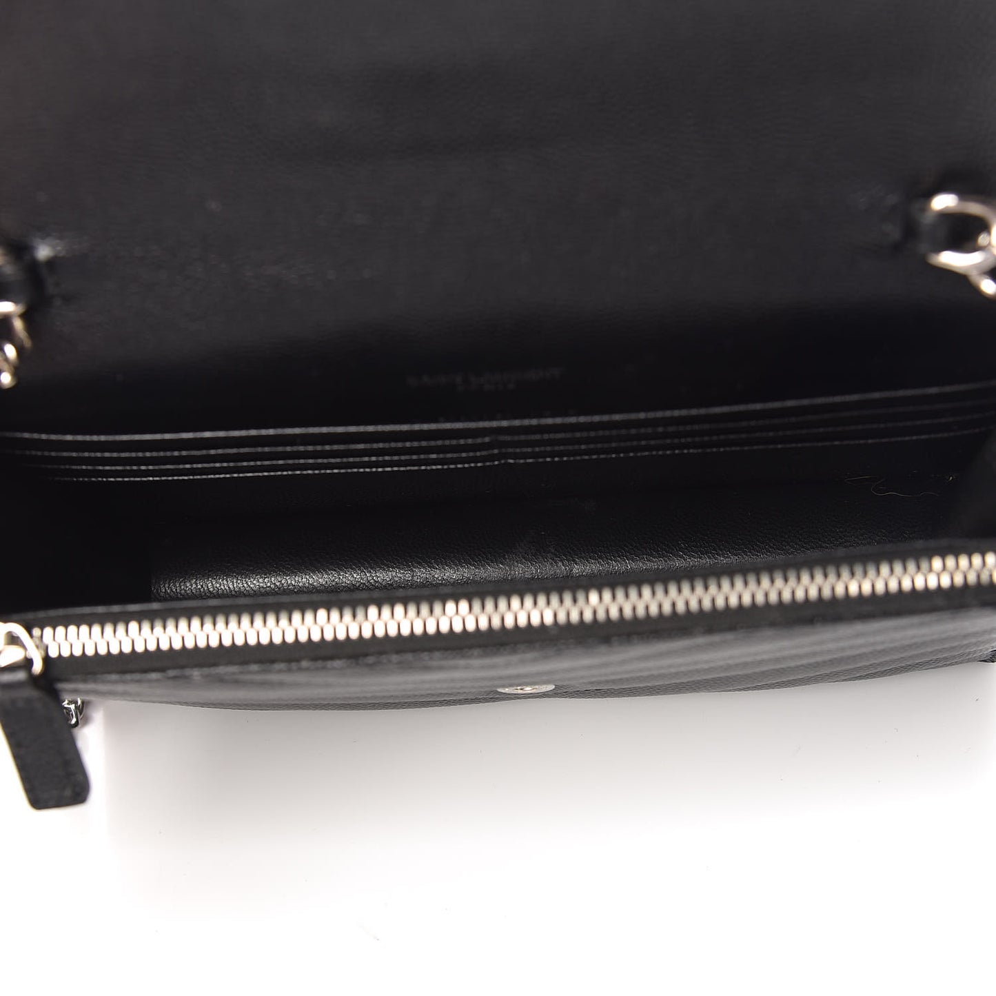 Grain De Poudre Matelasse Chevron Monogram Envelope Chain Wallet Black