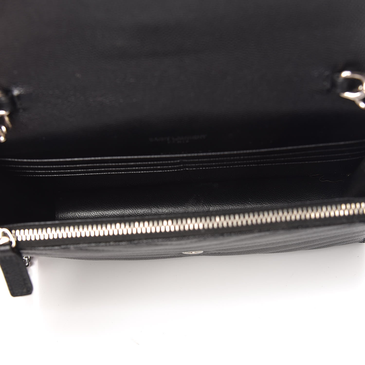 Saint Laurent Grain De Poudre Matelasse Chevron Monogram Envelope Chain Wallet Black 7 of 9