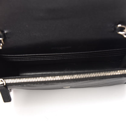 Saint Laurent Grain De Poudre Matelasse Chevron Monogram Envelope Chain Wallet Black 7 of 9