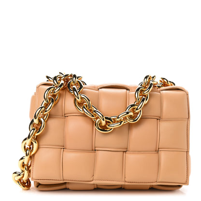 Bottega Veneta Lambskin Maxi Intreccio Padded Chain Cassette Crossbody Bag Almond 1 of 9